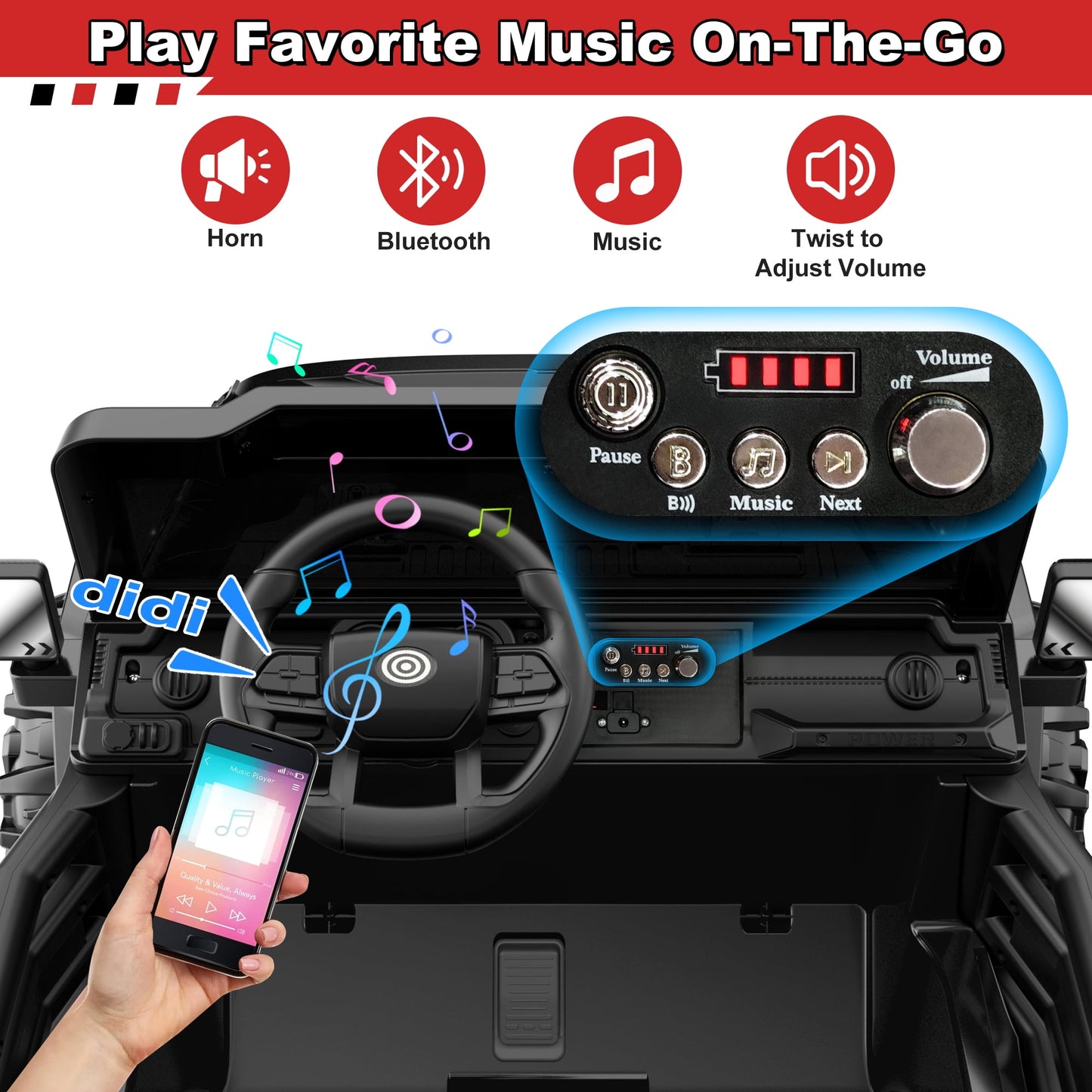 Wisairt 24V 9Ah Kids Ride on Truck, 2 Seater Powered Ride on Car w/Remote Control and Openable Storage Space, Bluetooth, Music, Colorful LED Lights, Electric Car for Kids Ages 3-8