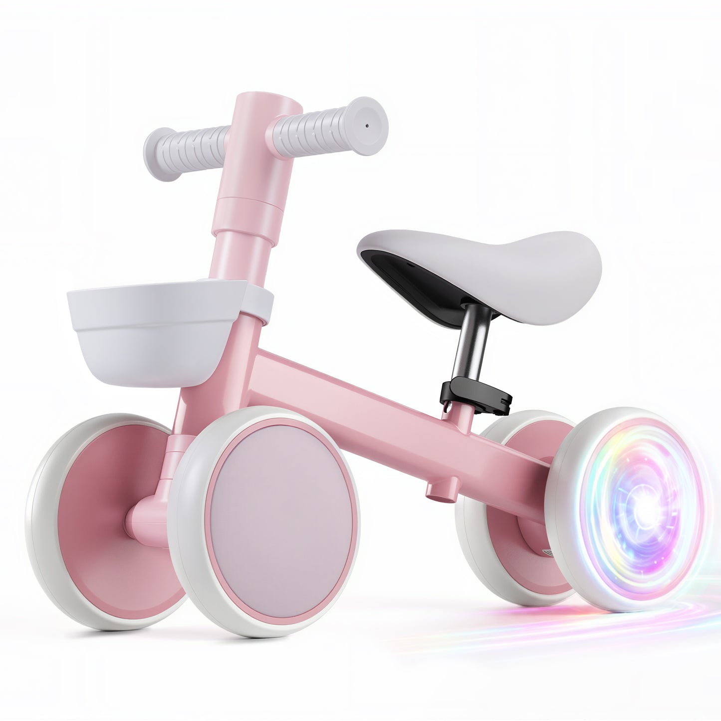 Wisairt Colorful Lighting Baby Balance Bike, No Pedal 4 Quiet Wheels & Soft Seat, Toys for 1 Year Old Boy Girls Gifts