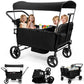 Vomeast Wagon Stroller for Kids, Spacious 2/4-Seater Stroller Wagon with Adjustable Canopy, Pull & Push Handle, 5-Point Harness, Foldable for Toddlers