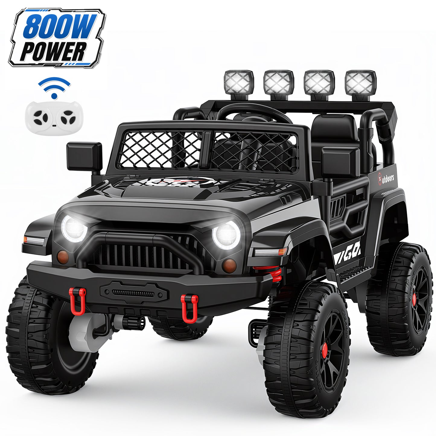 Wisairt 24 Volt Ride on Toys, 4WD 800W Power Car Wheel with Remote, 24V Ride ons with 2 Seater, Electric Car for Kids with Music, LED Lights, Seat Belt & Lockable Doors, 3-8 Years Old