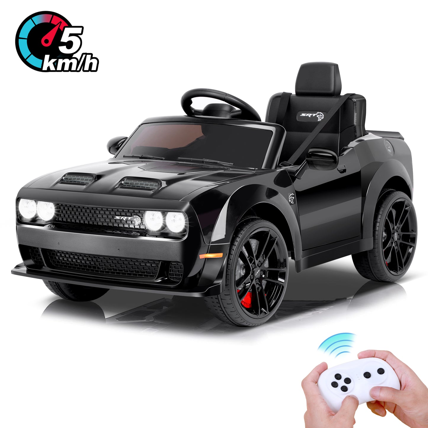 Dodge Challenger SRT Kids Ride on Car,Wisairt 12 V Battery Powered Electric Vehicle w/ Remote Control,Bluetooth,LED Lights