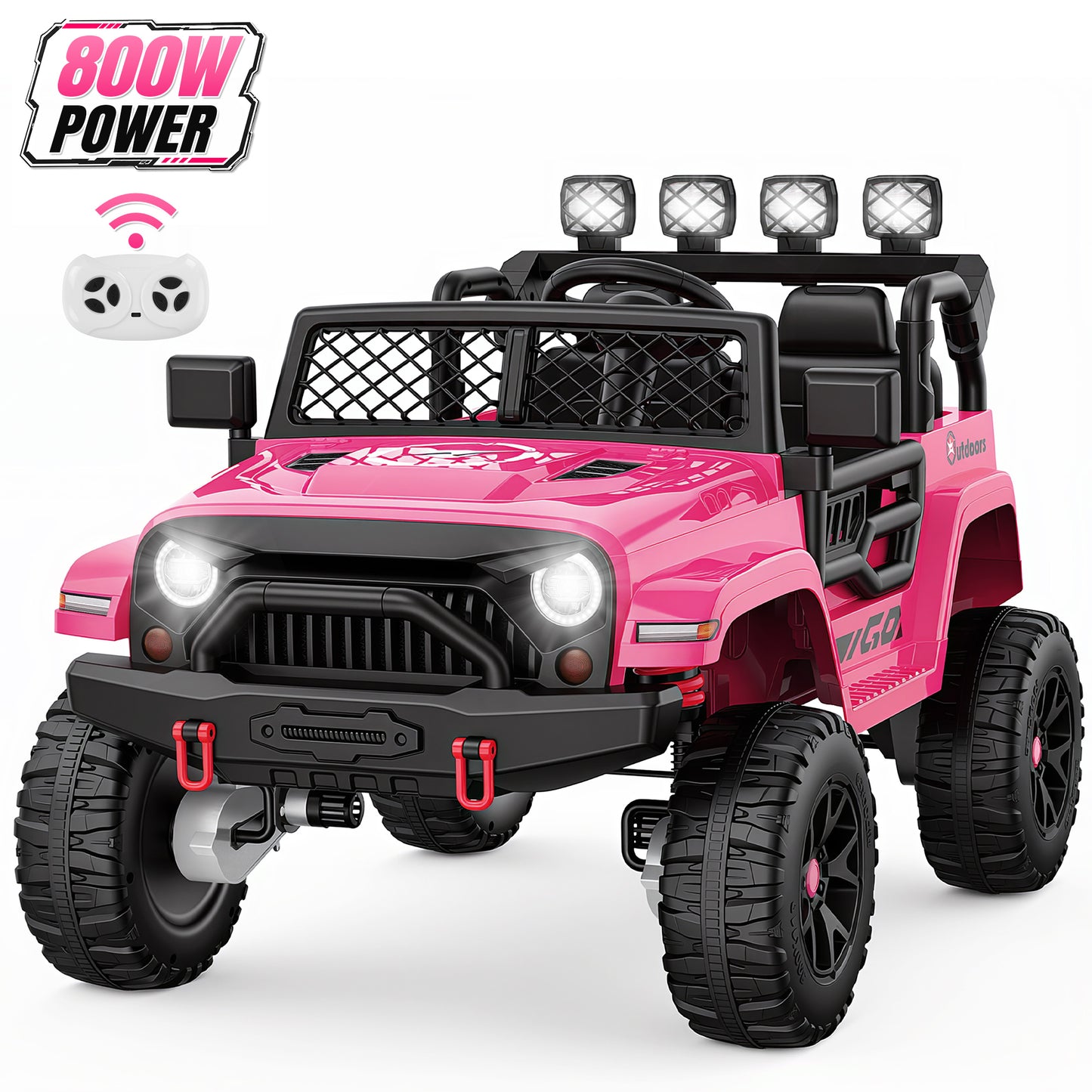 Wisairt 24 Volt Ride on Toys, 4WD 800W Power Car Wheel with Remote, 24V Ride ons with 2 Seater, Electric Car for Kids with Music, LED Lights, Seat Belt & Lockable Doors, 3-8 Years Old