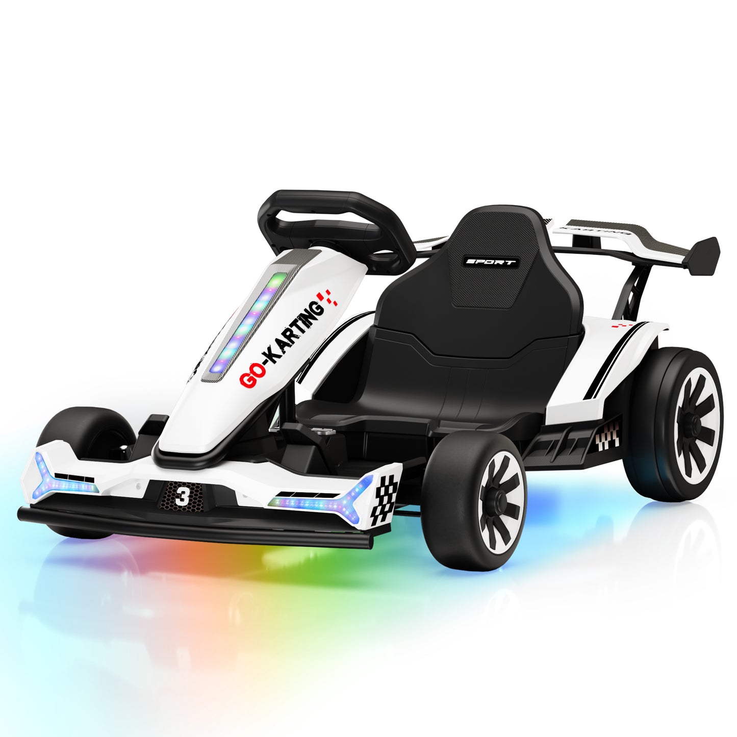 Wisairt 24V 10Ah Kids Electric Go Kart Drift Car, 360° Drift Ride on Toy with 800W Motors, 7.5 MPH, Adjustable Length, LED Lights, Drift Racing Kart for Big Kids 6-12 Years Old, 135 LBS, White