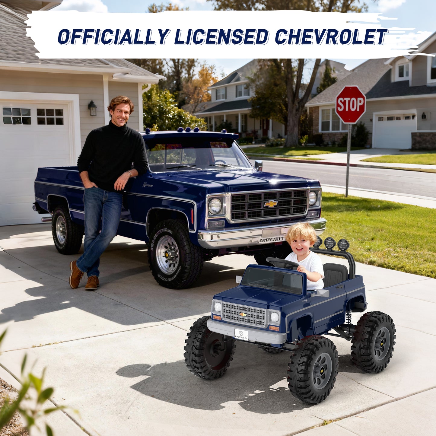 Chevrolet Cheyenne 24 Volt Ride on Toys with Remote, Ride on Truck for Big Kids 3-8 Years, Wisairt Power Car Wheels with 2 Seater, Blue