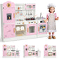 Wisairt Pretend Play Kitchen Set, 51.2in Wooden Kitchen for Kids w/ Chef's Costume Stove Sink Ice Maker Oven Microwave, Realistic Lights Sounds