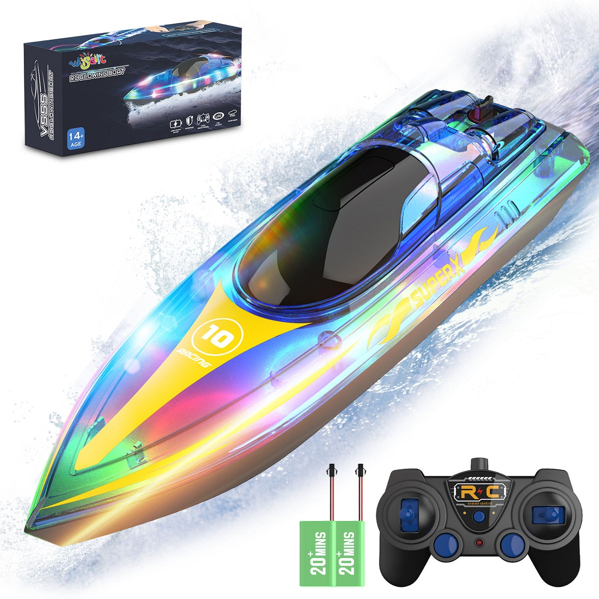 WISAIRT RC Boat,Remote Control Boat with Led Lights for Adults and Kids