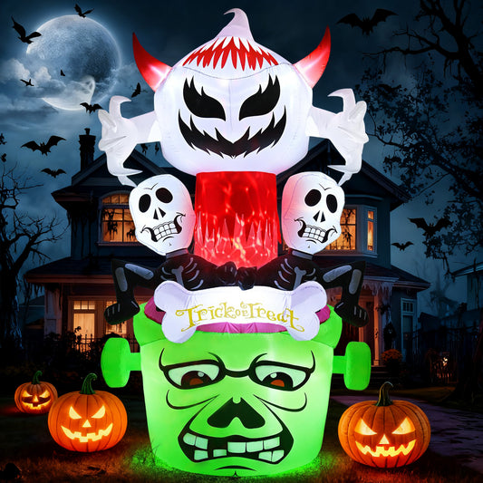 Vrilay 8ft Tall Halloween Inflatable, Ghost Skeleton with LED Lights for Party Yard Outdoor Decorations