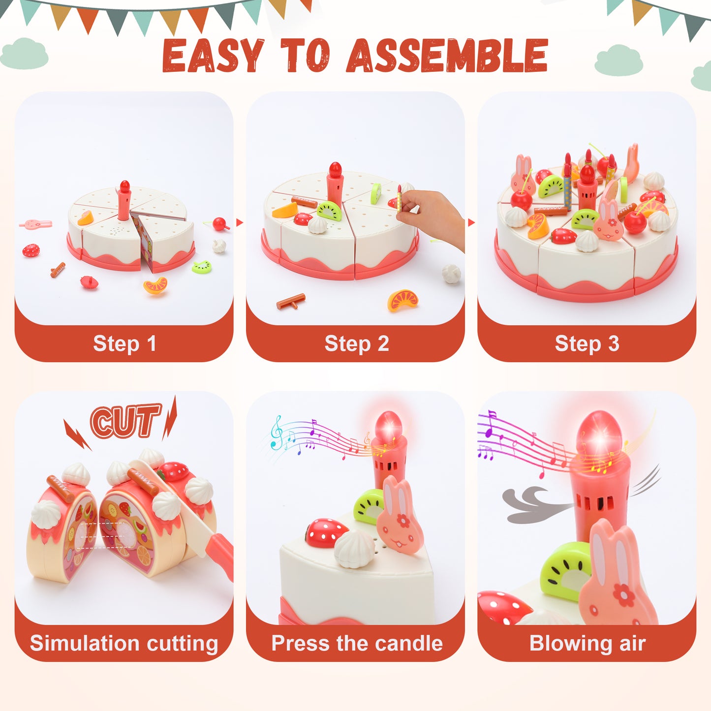 Kids Kitchen Toy Set, DIY Fruit Cake Electric Set Toys, Educational Toys With Lights and Music, Kids Role-Playing Games, Kids Birthday Gifts Christmas Gifts.