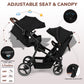 Vomeast Double Stroller for Infant and Toddlers, Foldable Twin Baby Strollers, Reversible Seat, 5-Point Harness, Adjustable Canopy & Reclining Seat