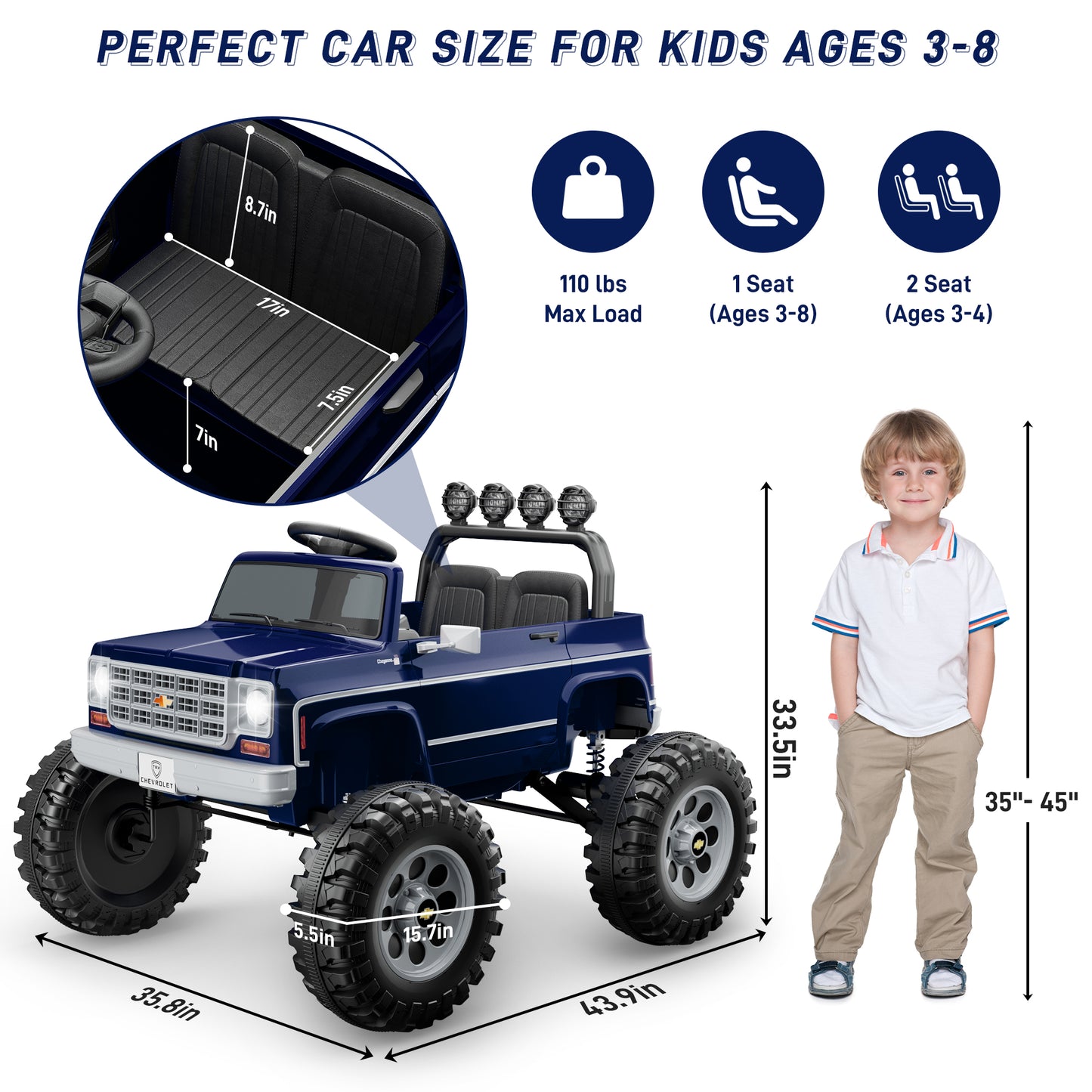 Chevrolet Cheyenne 24 Volt Ride on Toys with Remote, Ride on Truck for Big Kids 3-8 Years, Wisairt Power Car Wheels with 2 Seater, Blue