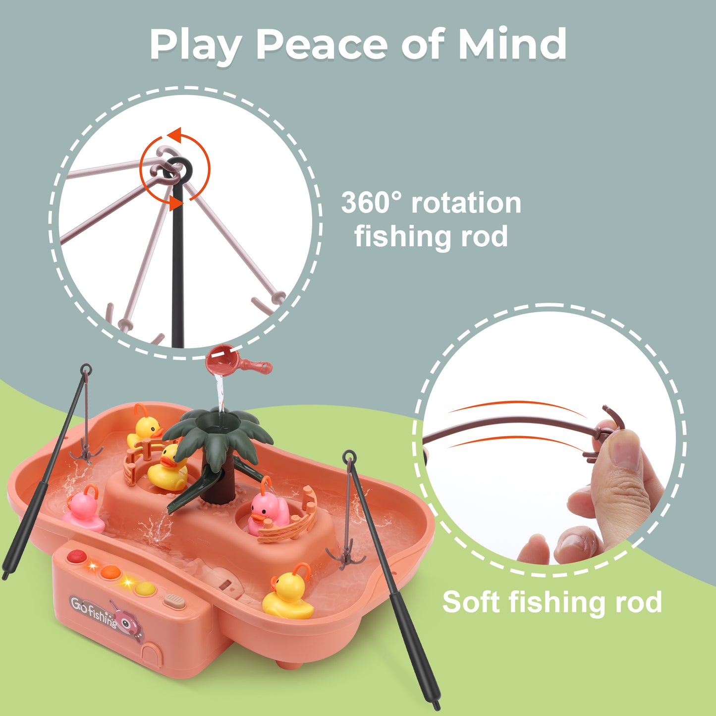 Fishing game set electric music fishing toy rotating fishing toy set with six nursery rhymes two-color lights children's fishing toy set pink