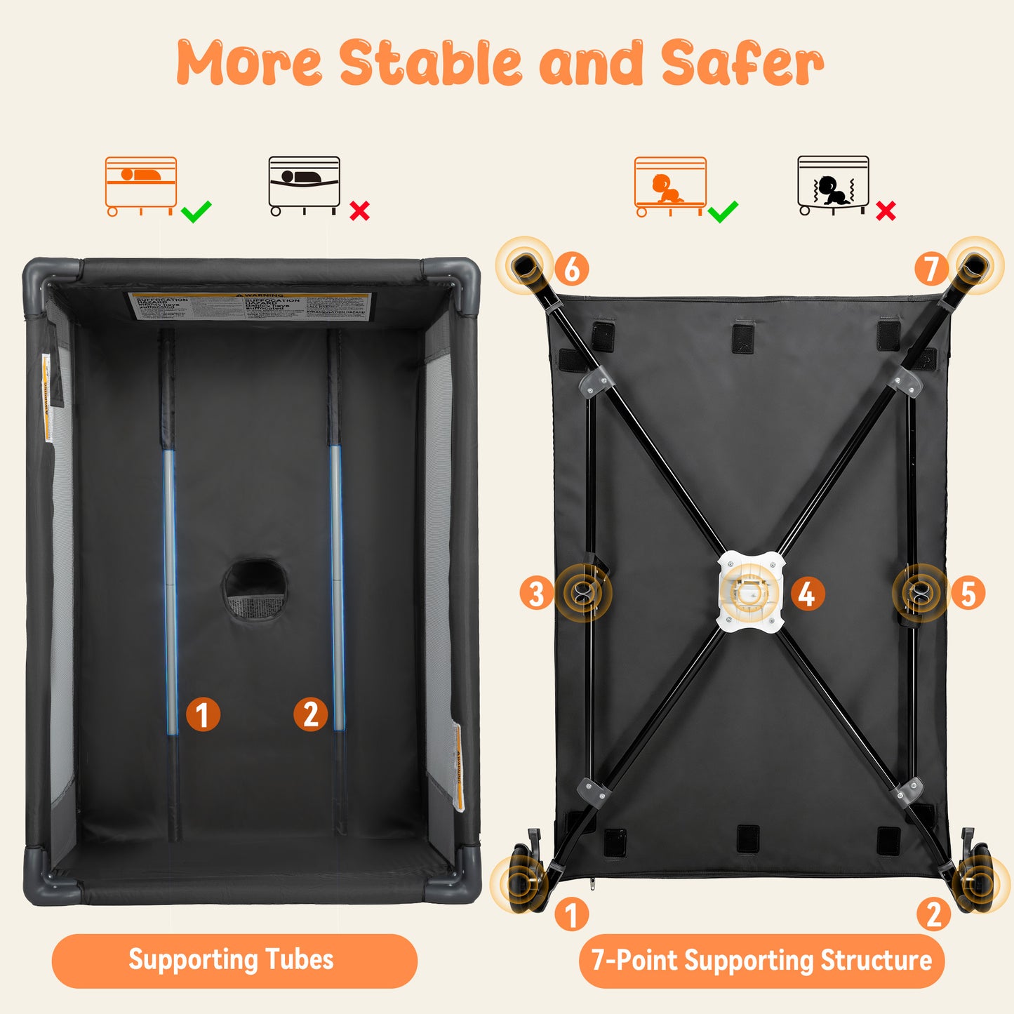 Vomeast Baby Playard,Portable Baby Bassinet Pack and Play with Mattress and Toy Bar,Foldable Bassinet Crib,0-5 Months,Black