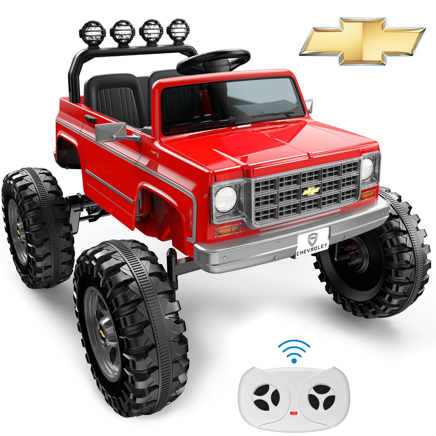24V 2 Seater Ride on Cars, Licensed Chevrolet Cheyenne Powered Ride on Toys Truck with Remote Control, 4 Wheels Spring Suspension, LED Light, Electric Cars for Kids Ages 3-8 Gifts