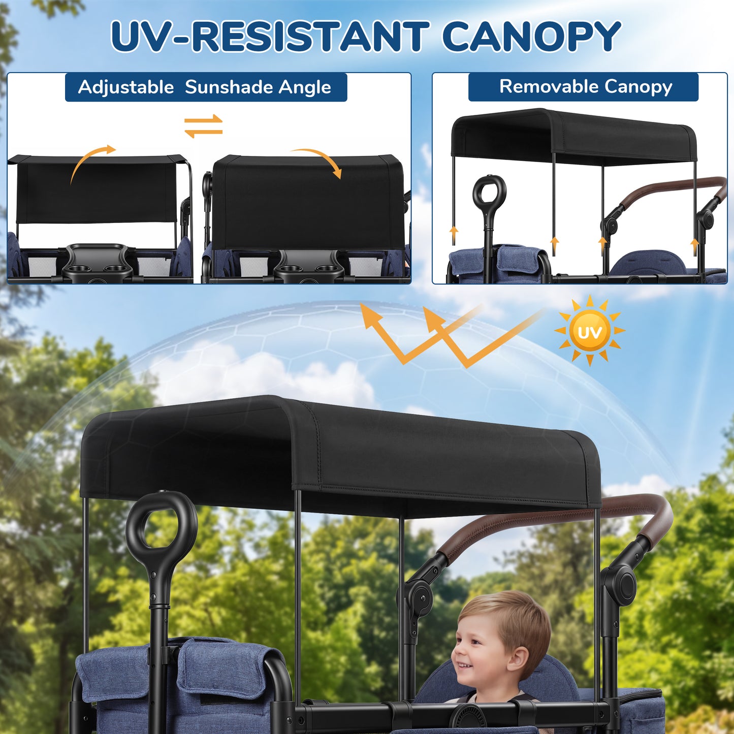 Vomeast Wagon Stroller with Tray,2-Seater Wagon for Kid,Side Entry,Blue
