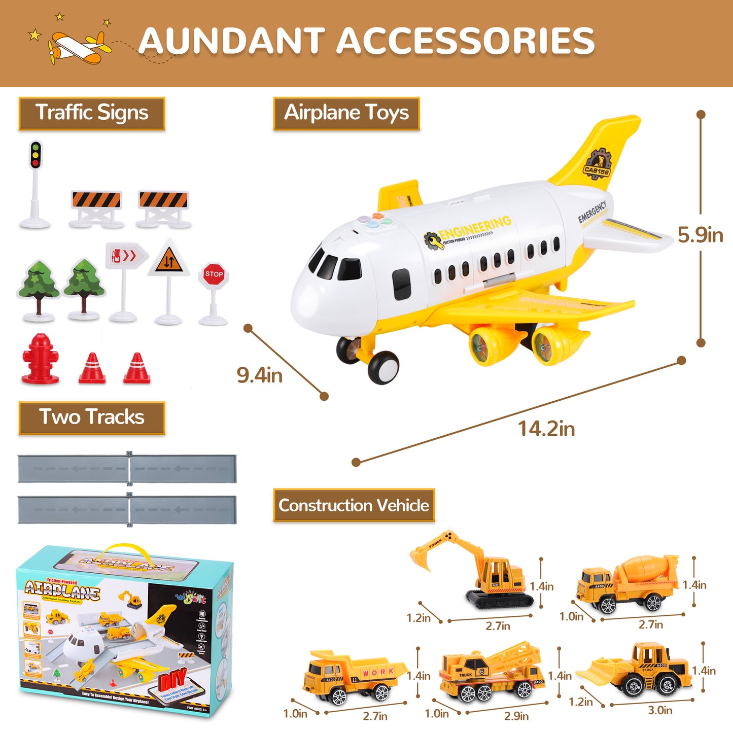 WISAIRT Cargo Airplane Toys,Take Apart Airplane Engineering Aircraft Toy Set Car Track Cargo Plane with 5car for 3-8 Year Old Boys Gifts