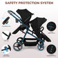 Vomeast Double Stroller for Infant and Toddlers, Foldable Twin Baby Strollers, Reversible Seat, 5-Point Harness, Adjustable Canopy & Reclining Seat