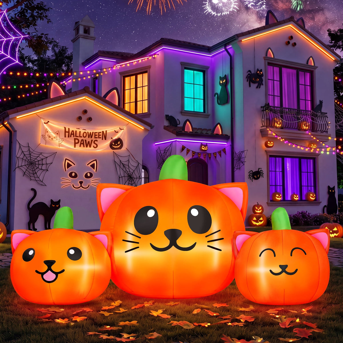 6.2ft Inflatable Pumpkin Cat with Lights - Outdoor Halloween Yard Decor