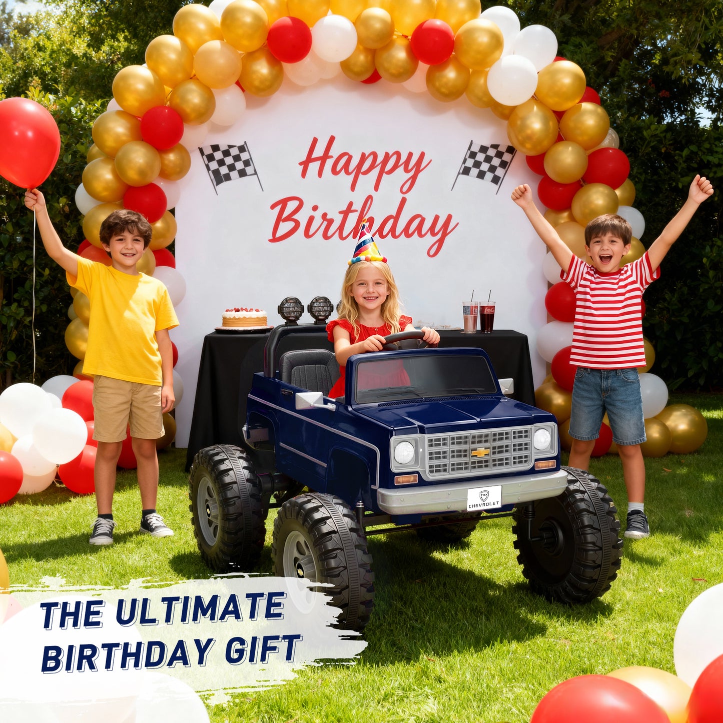 Chevrolet Cheyenne 24 Volt Ride on Toys with Remote, Ride on Truck for Big Kids 3-8 Years, Wisairt Power Car Wheels with 2 Seater, Blue