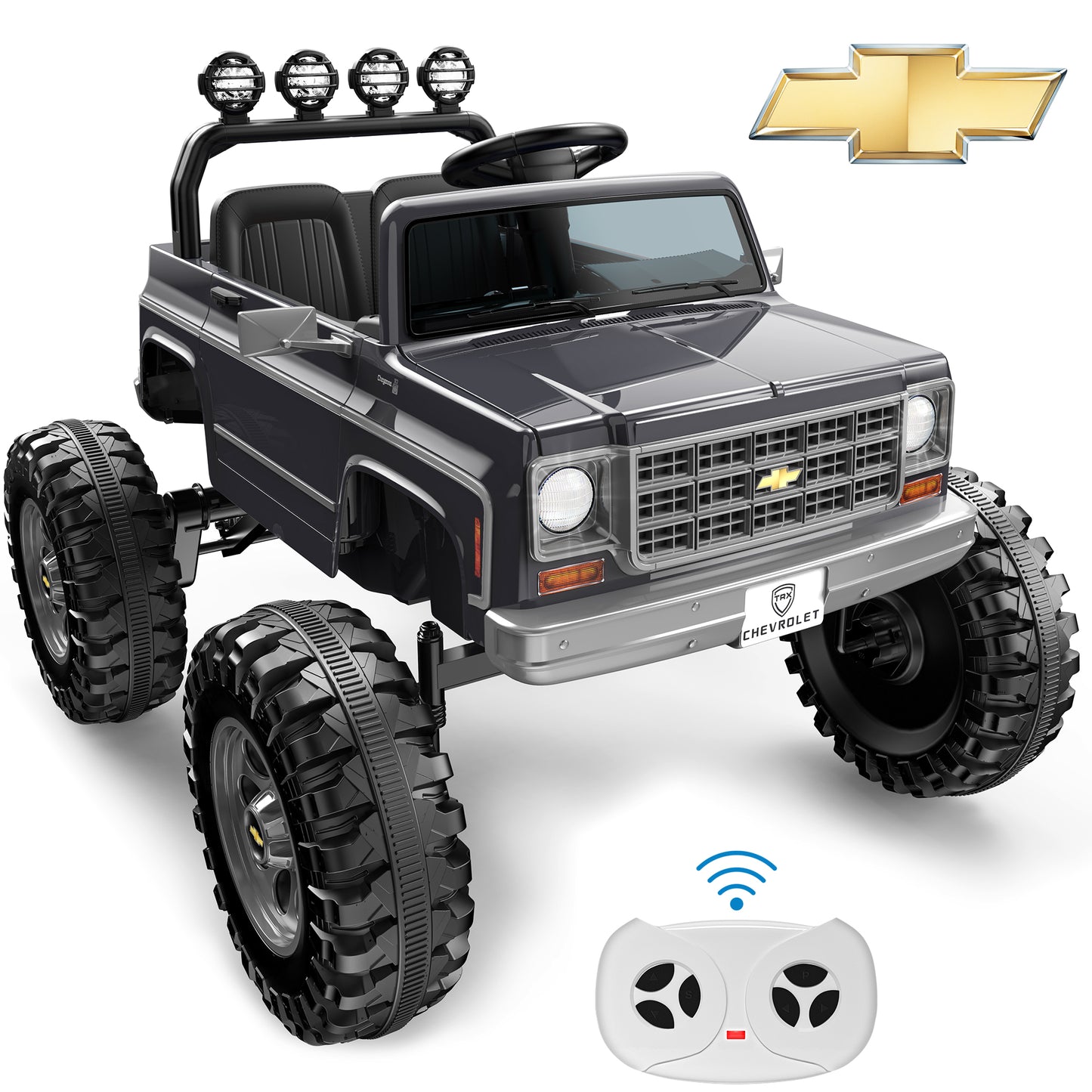 Chevrolet Cheyenne 24 Volt Ride on Toys with Remote, Ride on Truck for Big Kids 3-8 Years, Wisairt Power Car Wheels with 2 Seater, Black