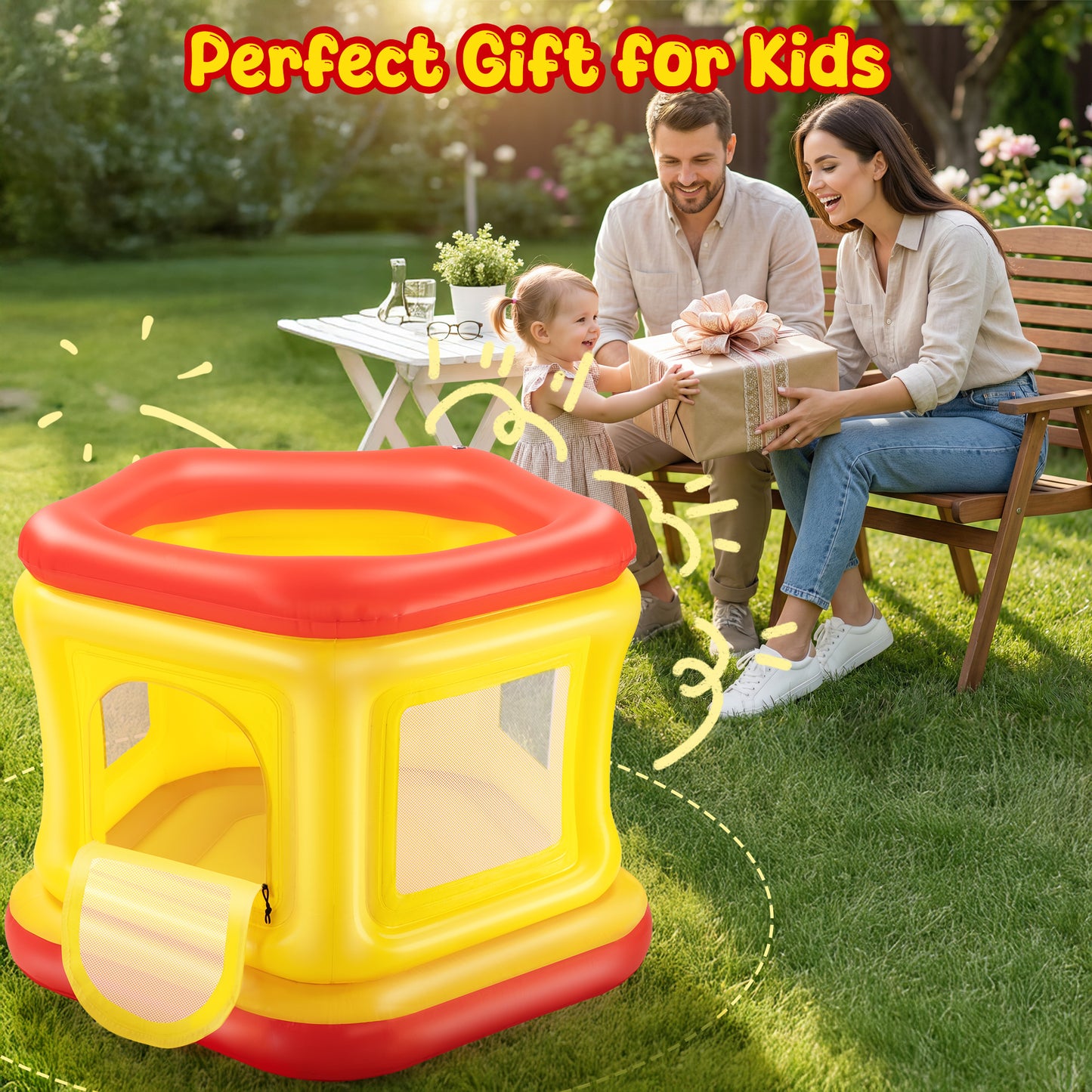 Wisairt 3-in-1 Inflatable Bounce House for Toddlers 1-3,Ball Pit & Trampoline,Indoor Outdoor Blow up Bouncy House,Baby Play Yard