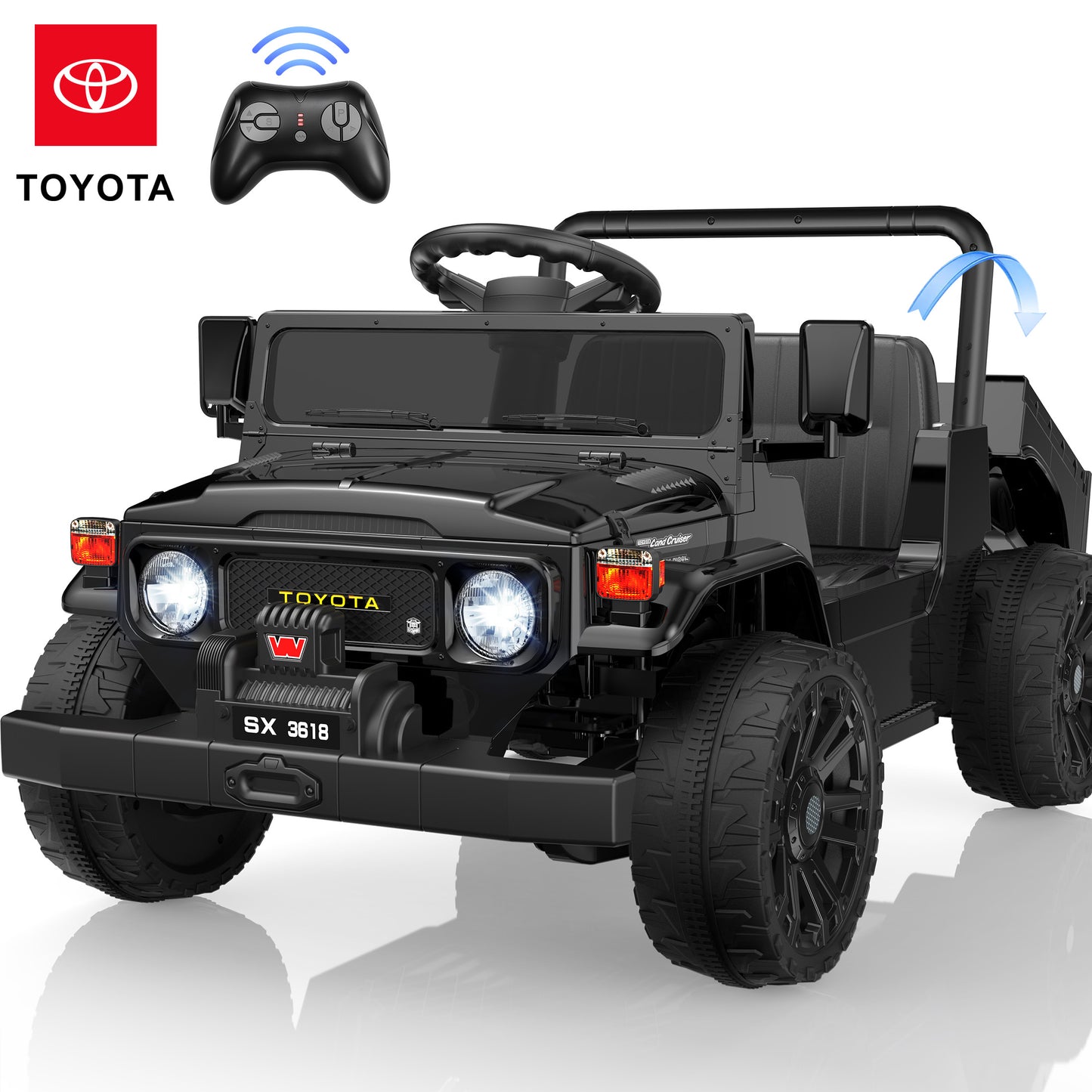 24V Ride On Dump Truck for Kids, Licensed Toyota Land Cruiser FJ45 Power Car Wheels Ride On Toy with Electric Dump Bed, Parent Remote Control, Music, LED Lights, Birthday Gift for Kids Ages 3-6