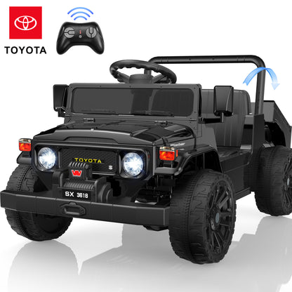 24V Ride On Dump Truck for Kids, Licensed Toyota Land Cruiser FJ45 Power Car Wheels Ride On Toy with Electric Dump Bed, Parent Remote Control, Music, LED Lights, Birthday Gift for Kids Ages 3-6