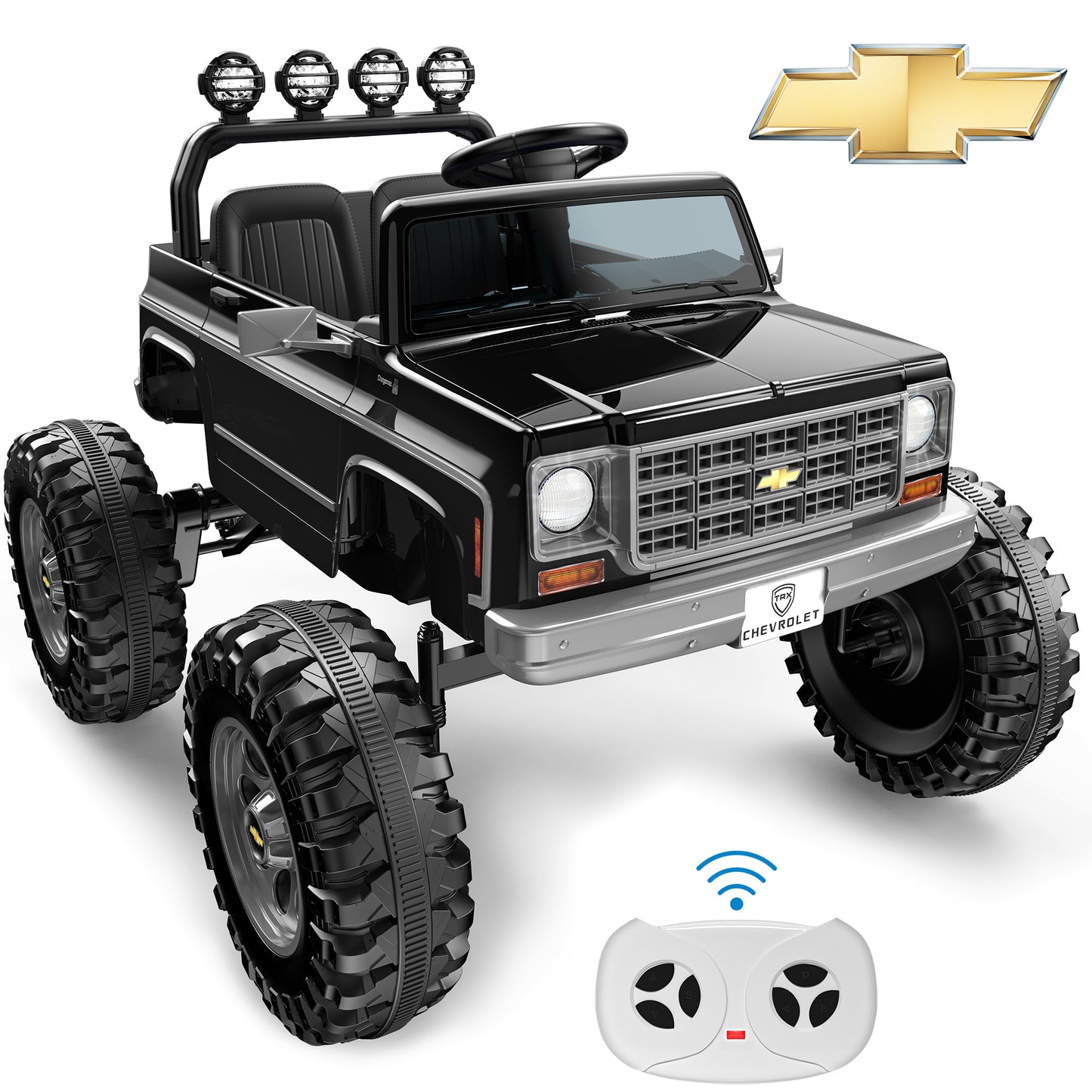 Chevrolet Cheyenne 24 Volt Ride on Toys with Remote, Ride on Truck for Big Kids 3-8 Years, Wisairt Power Car Wheels with 2 Seater, Black