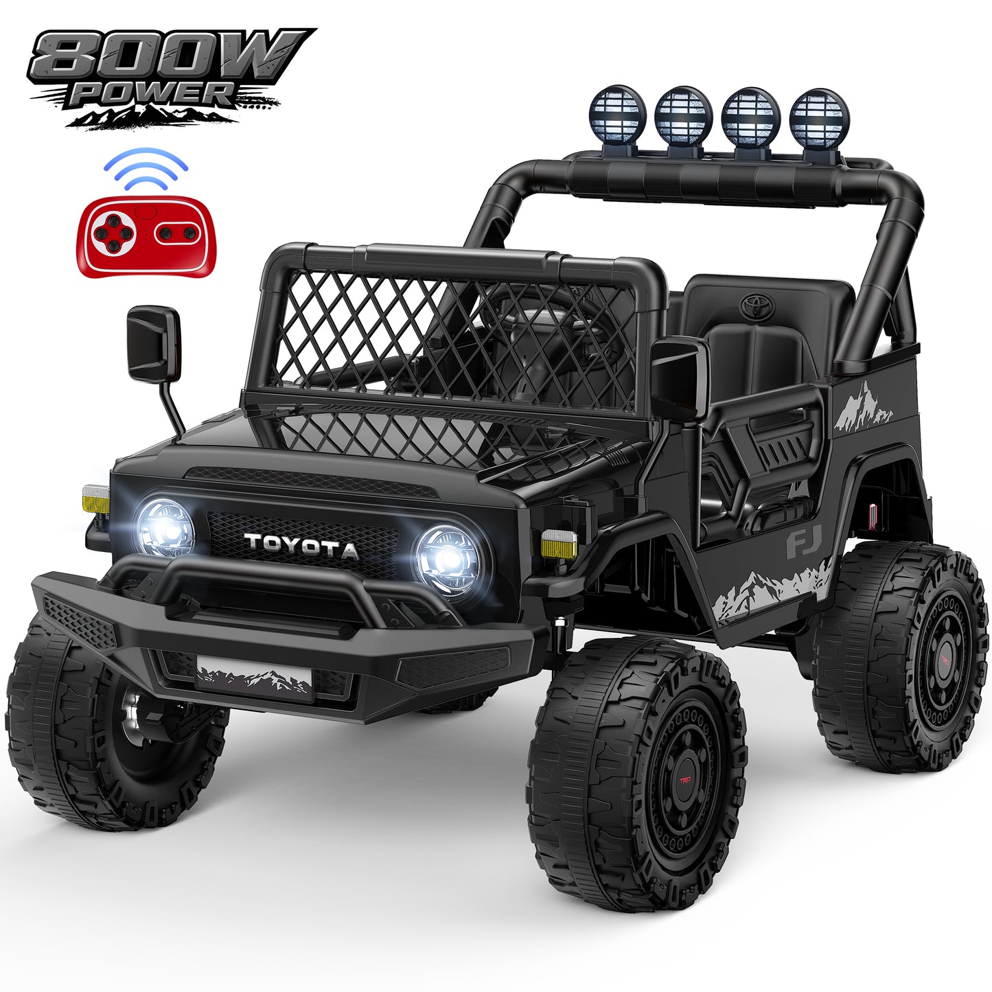 Licensed Toyota FJ 24V Kid Ride on Truck with Remote Control, 4×200W Motor, 2 Seater Electric Battery Powered Toy Car w/ Wheel Spring Suspension for Kids Age 3-8, 3 Speeds, LED Lights, Music