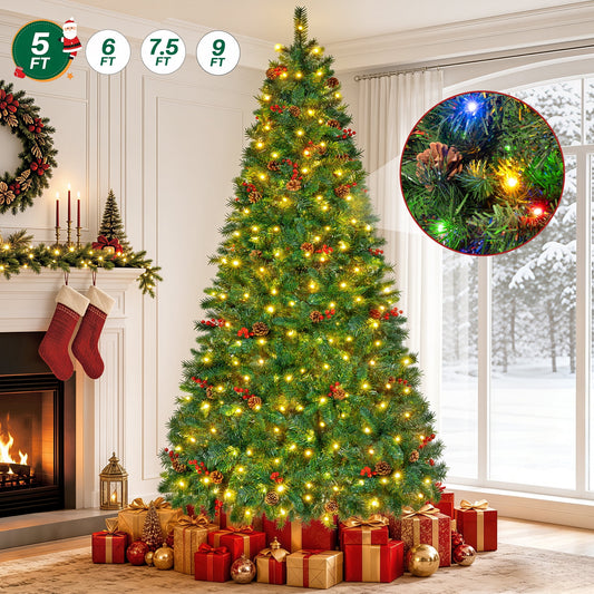 5FT Pre-Lit Artificial Christmas Tree, 518 Tips Full Green Pine with 150 LED 11 Modes