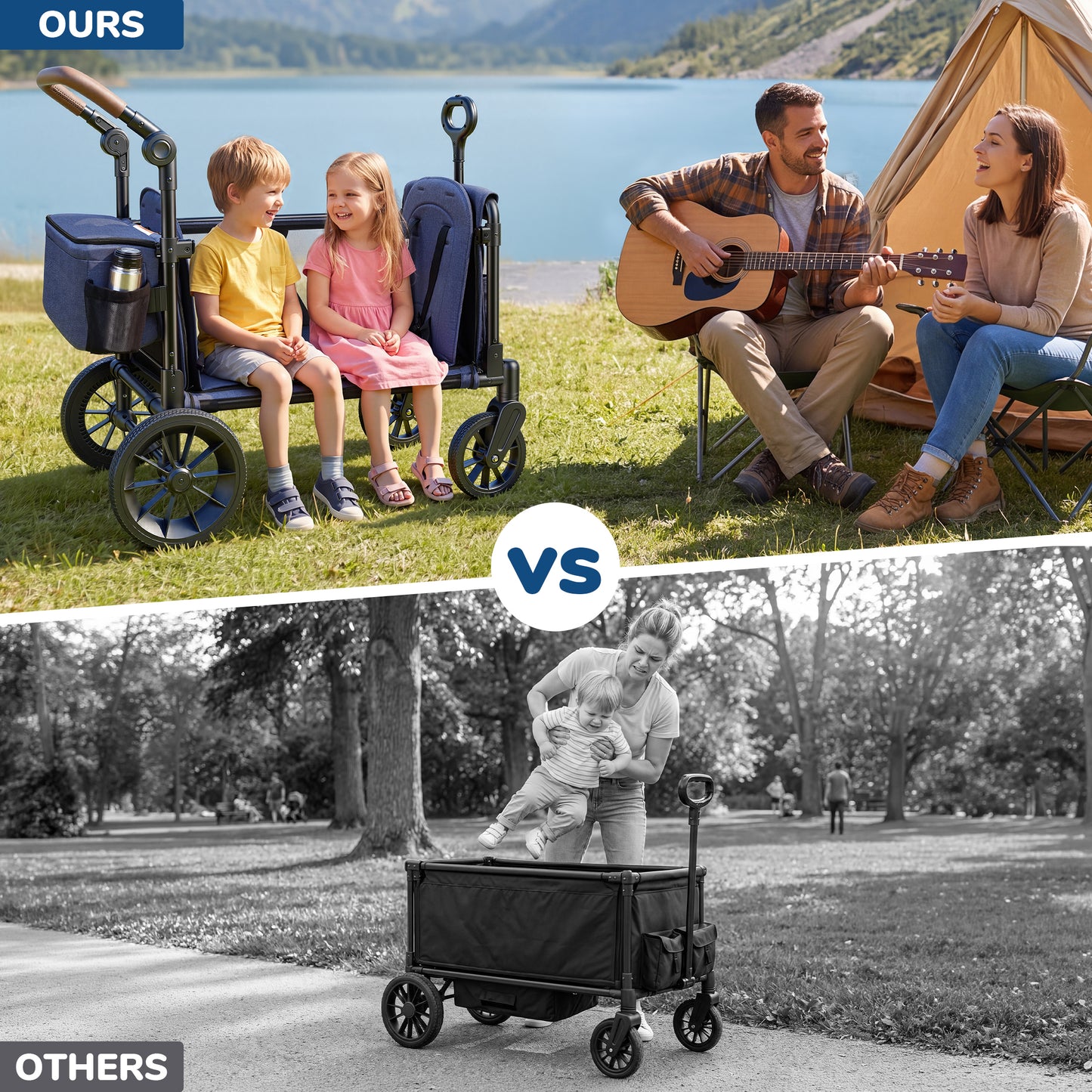 Vomeast Wagon Stroller with Tray,2-Seater Wagon for Kid,Side Entry,Grey