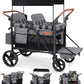 Vomeast Upgrade Wagon Stroller for 2 Kids, 2-Seater Outdoor Baby Stroller Wagon with Canopy, 5-Point Harness, Adjustable Handle(Black)