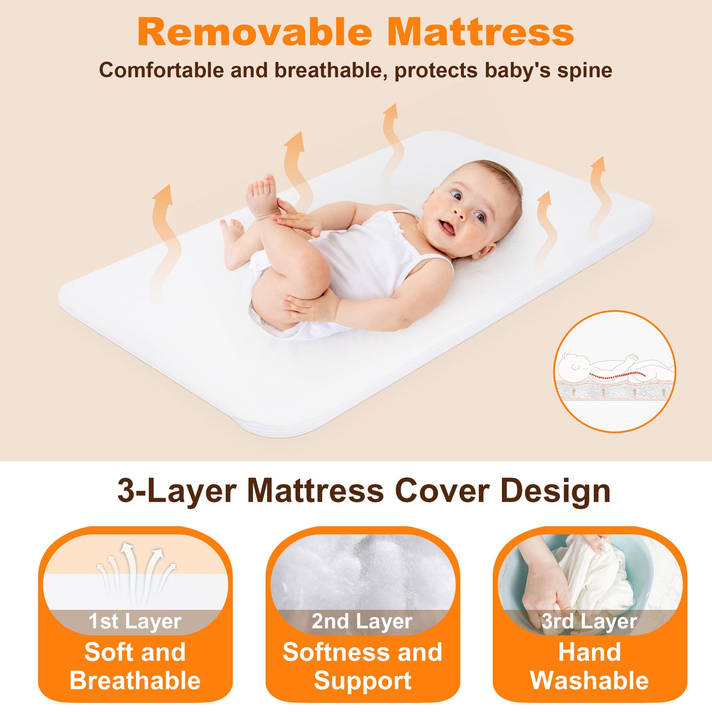 Vomeast Baby Bassinet Bedside Sleeper with Wheels, Adjustable Height, Storage Basket, Mosquito Net for Newborns Infants, Dark Gray