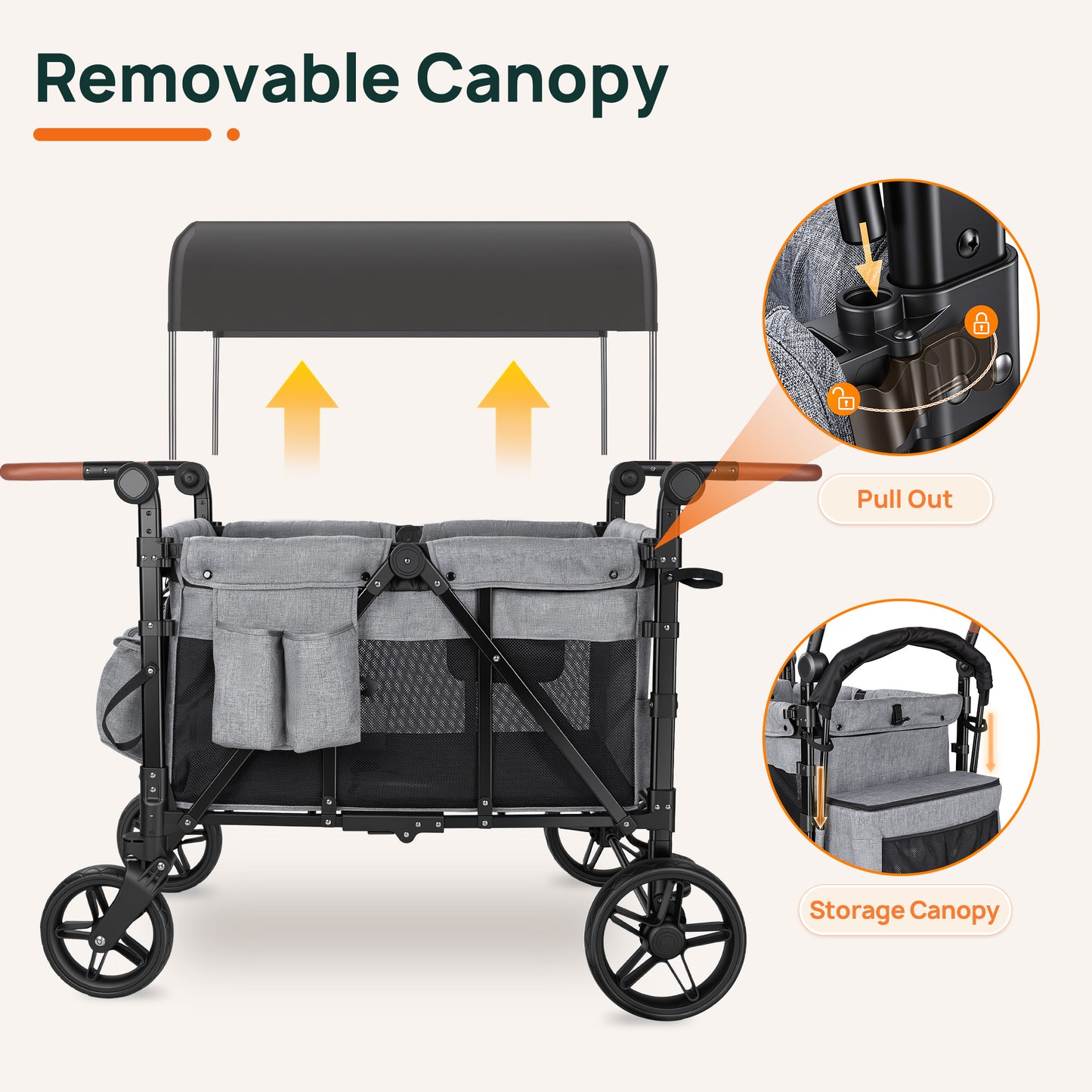 Vomeast 4-Seater Wagon Stroller, Outdoor Baby Stroller for 4 Kids, Stroller Wagon,Gray