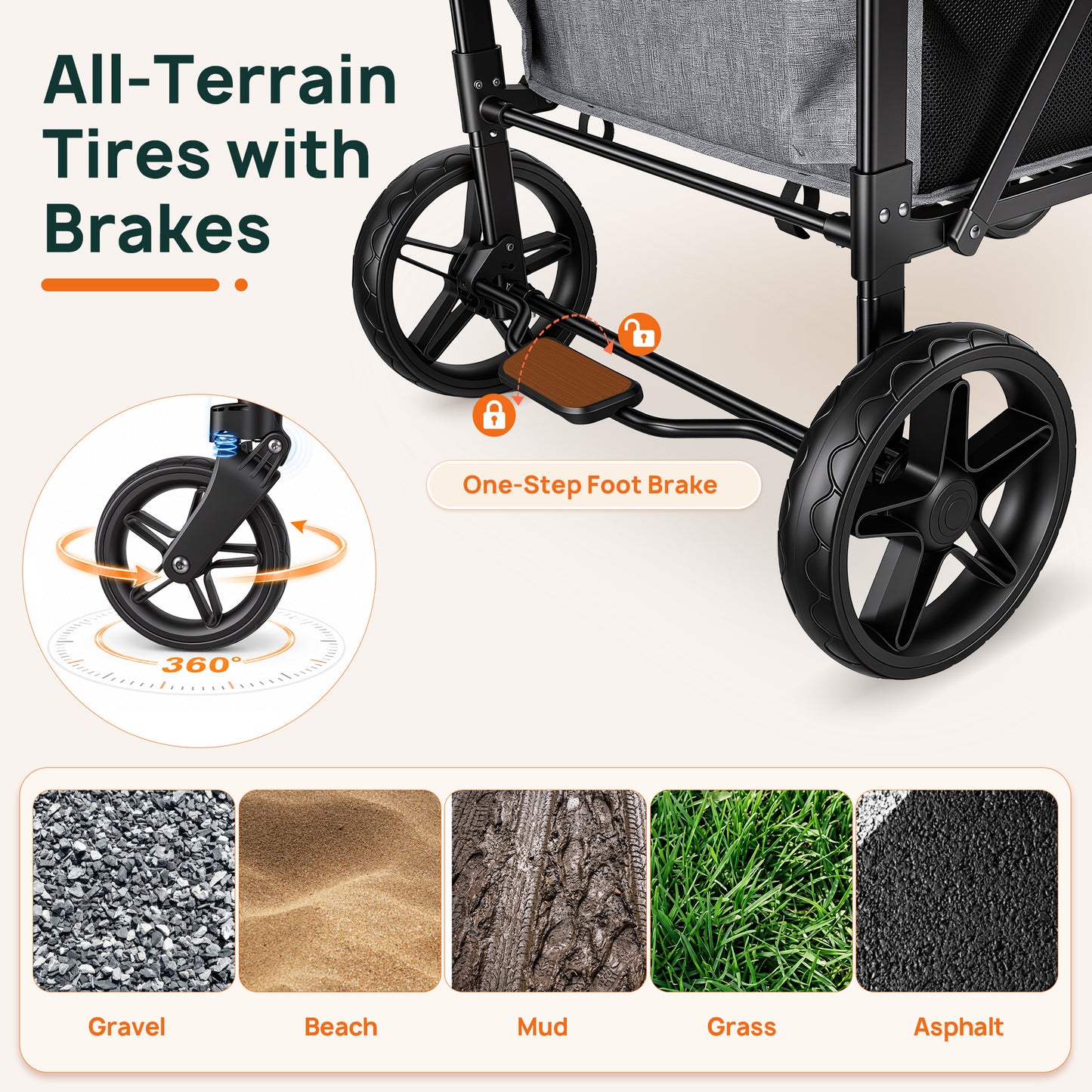 Vomeast 4-Seater Wagon Stroller, Outdoor Baby Stroller for 4 Kids, Stroller Wagon,Gray