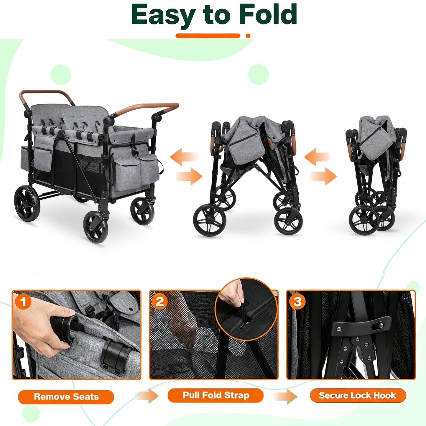 Vomeast 4-Seater Wagon Stroller, Outdoor Baby Stroller for 4 Kids, Stroller Wagon,Gray