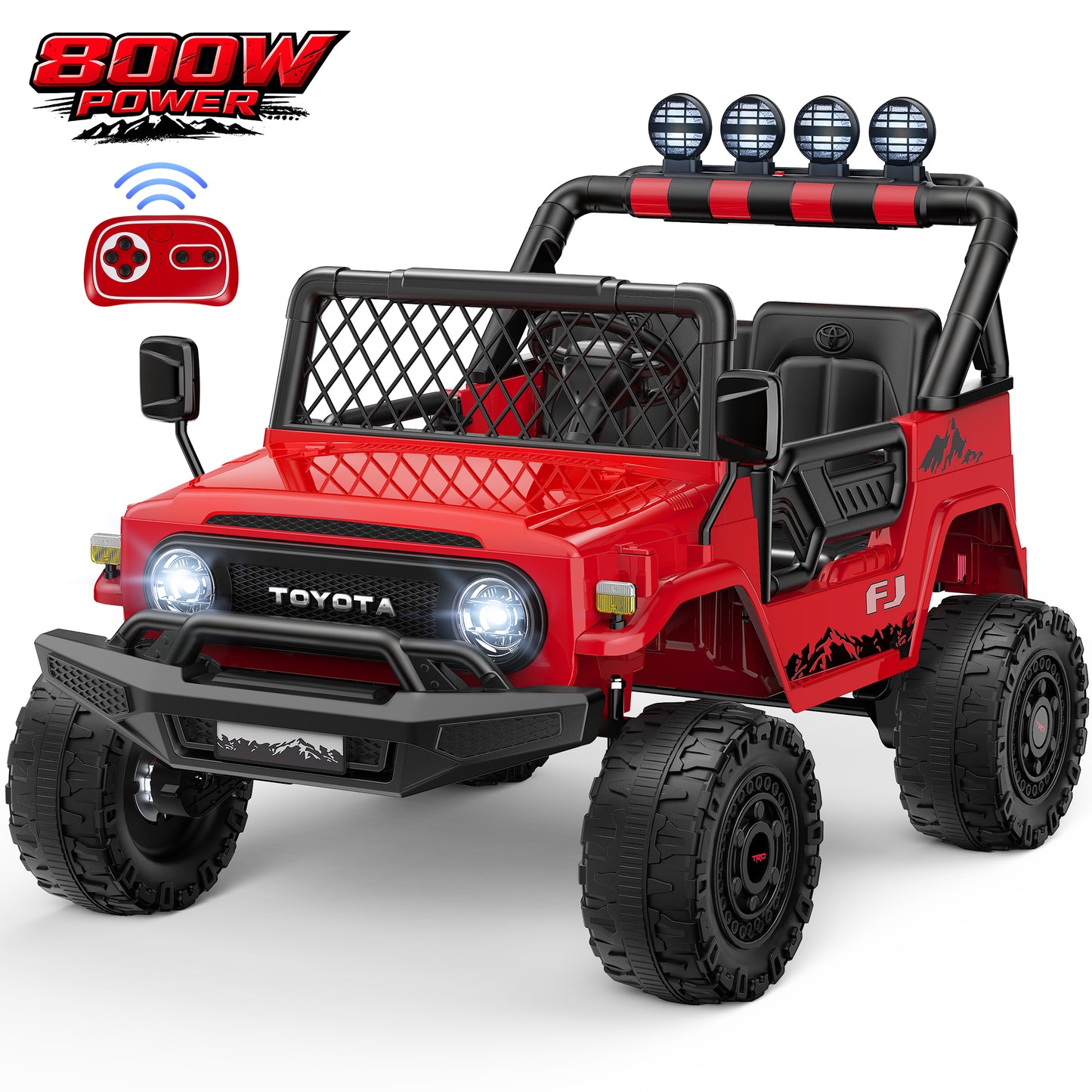 Licensed Toyota FJ 24V Kid Ride on Truck with Remote Control, 4×200W Motor, 2 Seater Electric Battery Powered Toy Car w/ Wheel Spring Suspension for Kids Age 3-8, 3 Speeds, LED Lights, Music