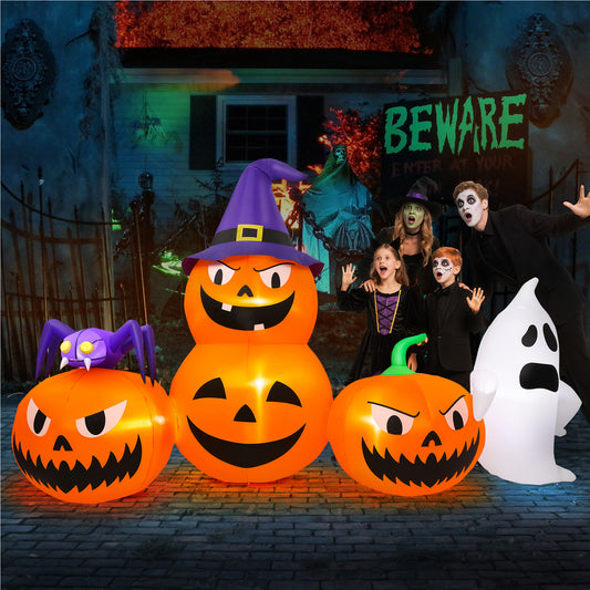 Vrilay 9ft Long Halloween Inflatable with LED Lights, Blow up Pumpkin Ghost Spider for Halloween Outdoor Holiday Yard Decorations