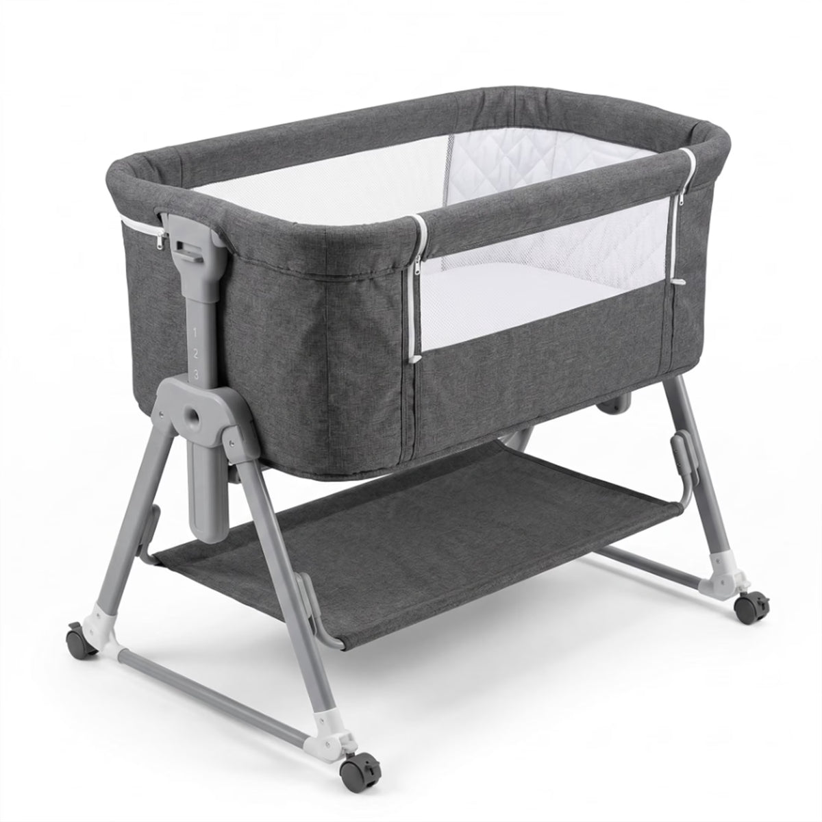 Vomeast Baby Bassinet with Wheels and Storage Basket,Gray