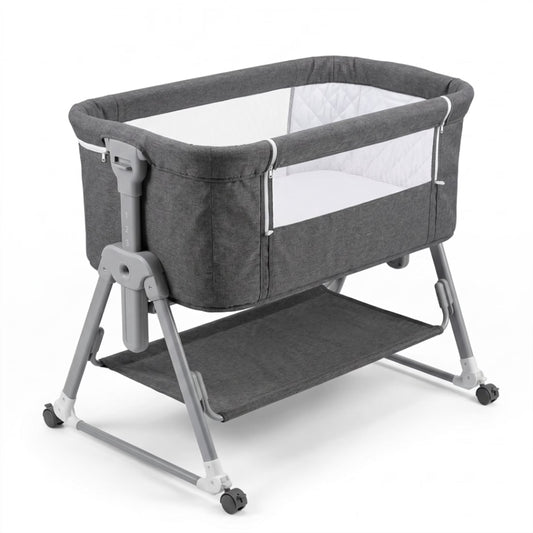 Vomeast Baby Bassinet with Wheels and Storage Basket,Gray
