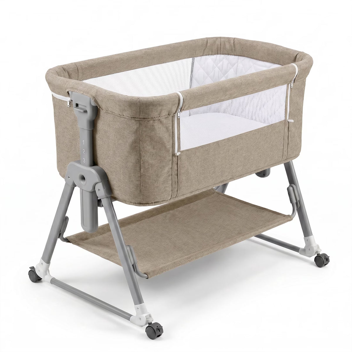 Vomeast Baby Bassinet with Wheels and Storage Basket,Khaki
