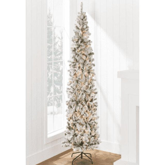 Hijoke Pre-Lit Flocked Portland Pine Pencil Artificial Christmas Tree