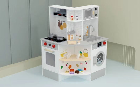 Wisairt Play Kitchen for Kids, Wooden Pretend Play Kitchen Set Toys