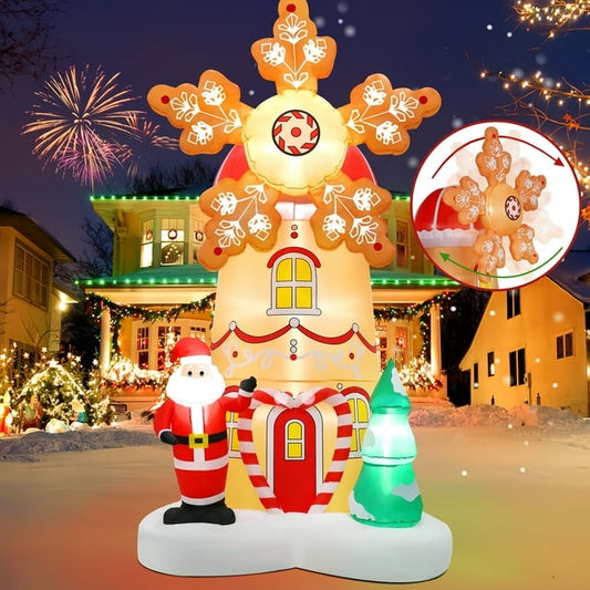 Hijoke 8.3ft Christmas Inflatable, Windmill Spin Inflatable with LED Lights for Christmas Holiday Outdoor Yard Decorations