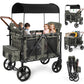 Vomeast Wagon Stroller for 2/4 Kids, 3-in-1 Wagon Stroller with Canopy, 5-Point Harness, Adjustable Handlebars, Removable Seat for Toddlers