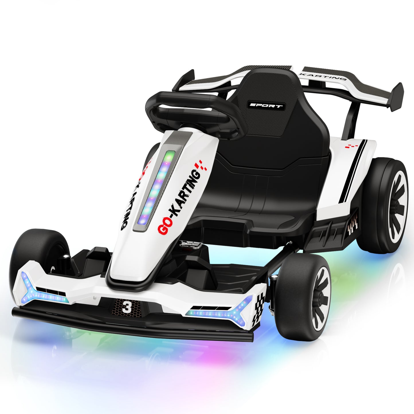 Wisairt 24V 10Ah Kids Electric Go Kart Drift Car, 360° Drift Ride on Toy with 800W Motors, 7.5 MPH, Adjustable Length, LED Lights, Drift Racing Kart for Big Kids 6-12 Years Old, 135 LBS, Blue