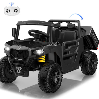 Wisairt 24V Kids Ride On Truck Car, 2-Seat Electric Ride on Toy w/ Dump Bed, Remote Control, Music, Story, LED Lights, Powered Ride On Construction Vehicle Dump Truck for Kids Age 2-5, 5MPH