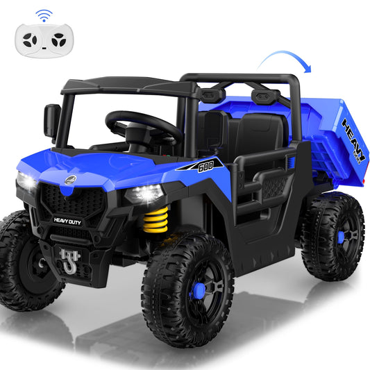 Wisairt 24V Kids Ride On Truck Car, 2-Seat Electric Ride on Toy w/ Dump Bed, Remote Control, Music, Story, LED Lights, Powered Ride On Construction Vehicle Dump Truck for Kids Age 2-5, 5MPH