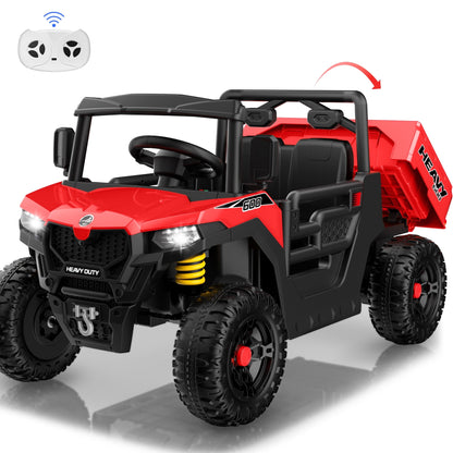 Wisairt 24V Kids Ride On Truck Car, 2-Seat Electric Ride on Toy w/ Dump Bed, Remote Control, Music, Story, LED Lights, Powered Ride On Construction Vehicle Dump Truck for Kids Age 2-5, 5MPH