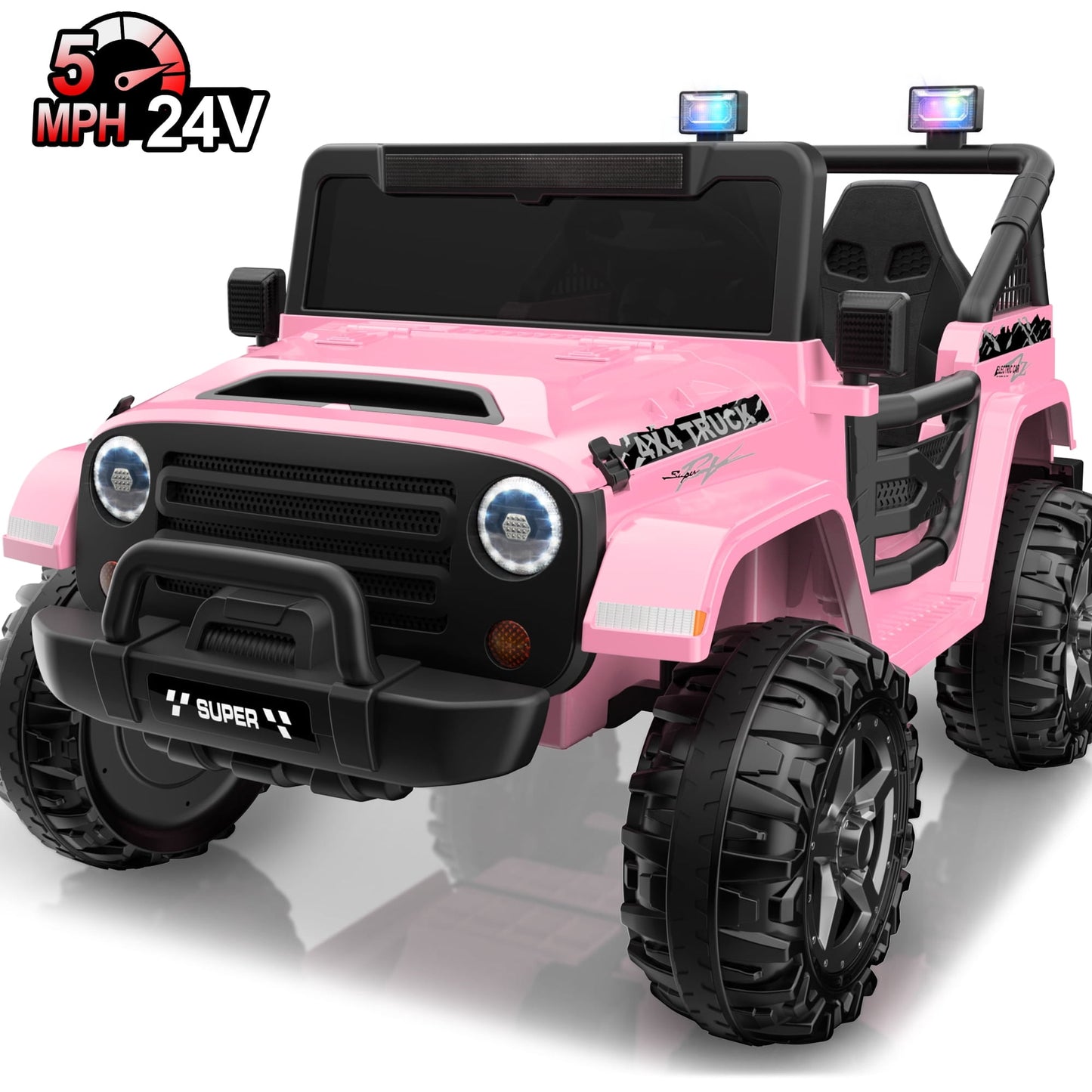 Wisairt 24V 9Ah Kids Ride on Truck, 2 Seater Powered Ride on Car w/Remote Control and Openable Storage Space, Bluetooth, Music, Colorful LED Lights, Electric Car for Kids Ages 3-8