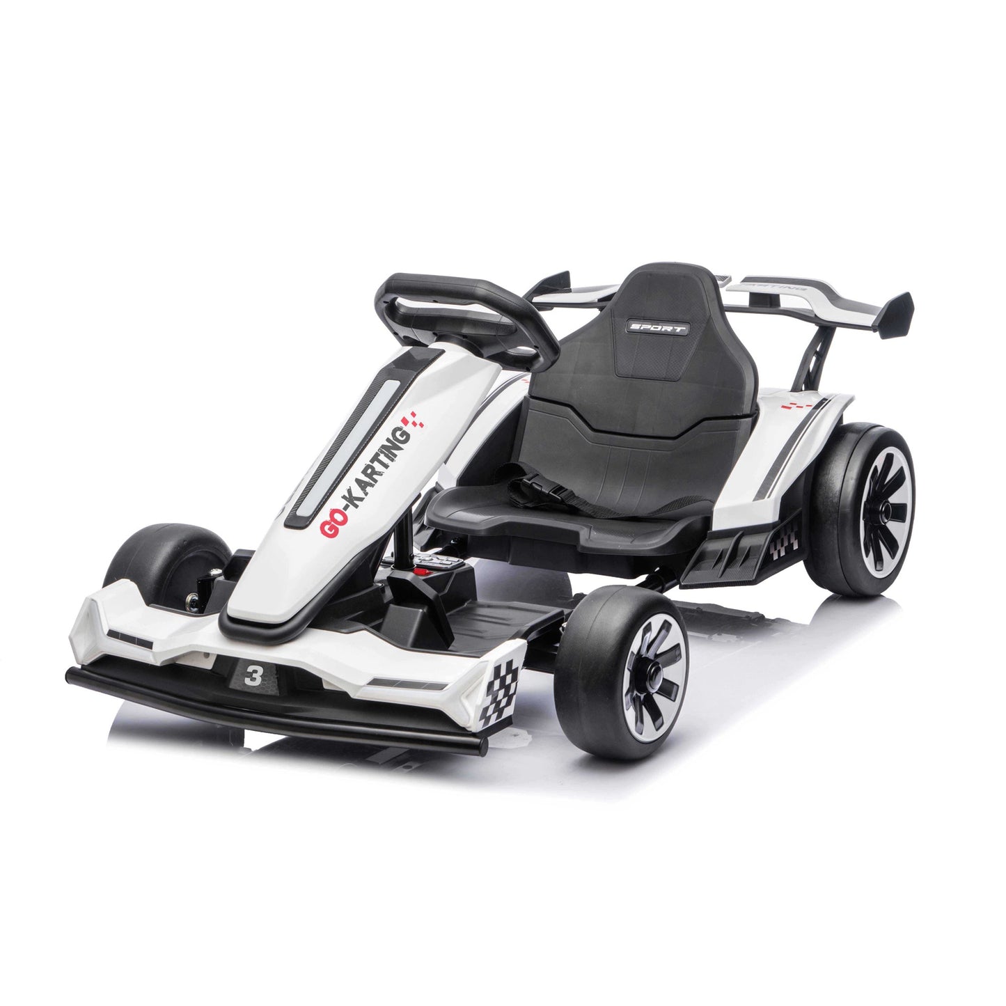 Wisairt 24V 10Ah Kids Electric Go Kart Drift Car, 360° Drift Ride on Toy with 800W Motors, 7.5 MPH, Adjustable Length, LED Lights, Drift Racing Kart for Big Kids 6-12 Years Old, 135 LBS, White